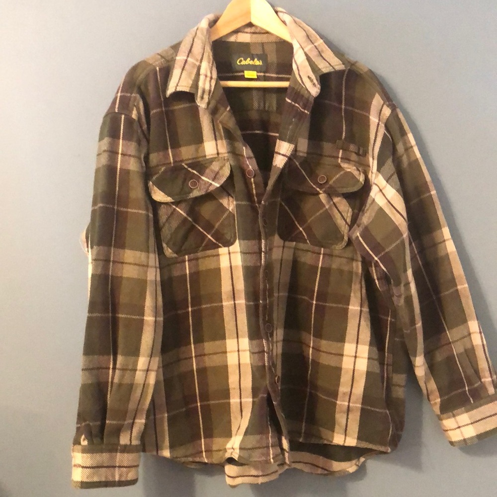 Mens Cabela’s 2XL Brown, Tan & Green Flannel